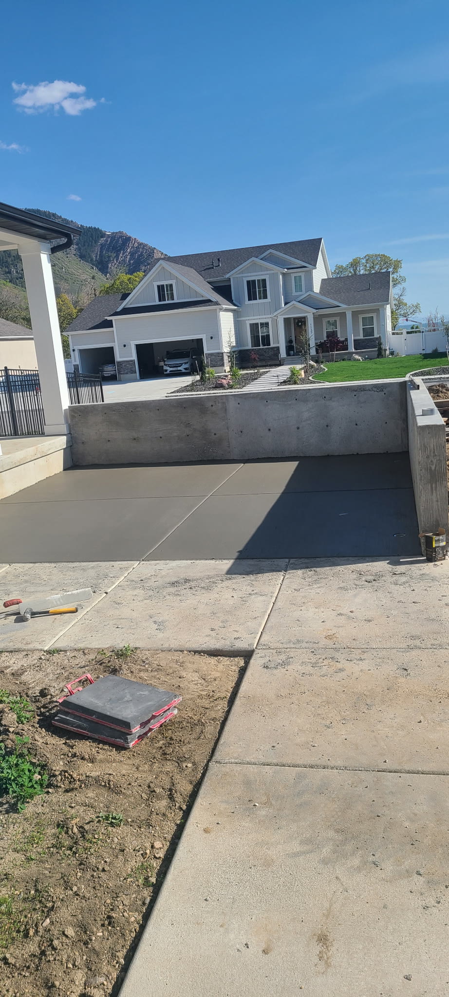 Driveway and retaining wall